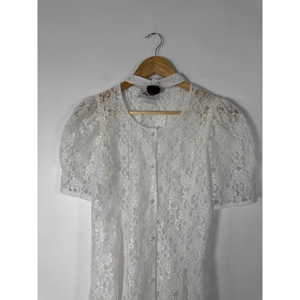 Coquette Amy Too Byer California Girls Size 16 Lace Dress White Pearl Button 90s